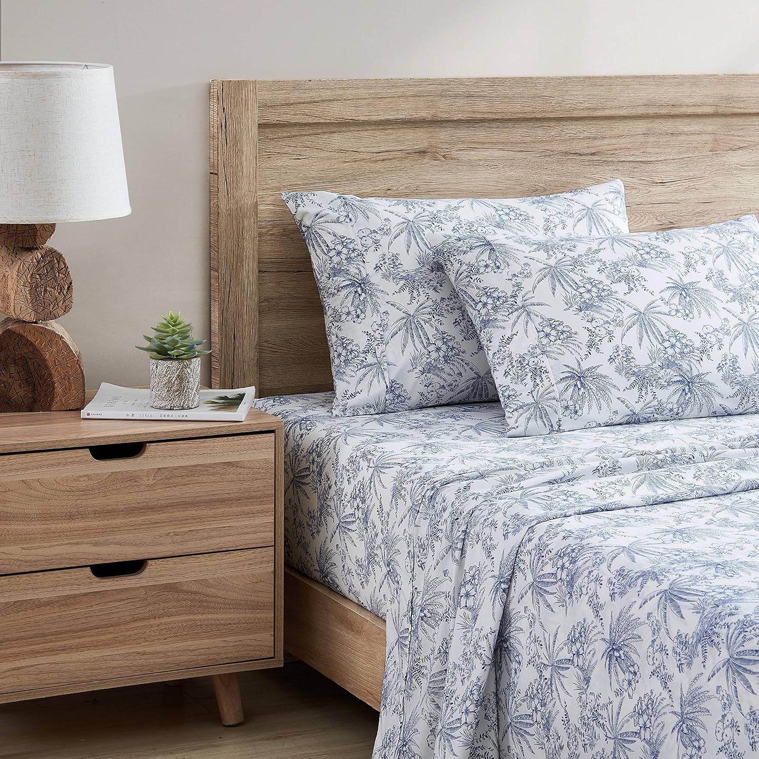 Tommy Bahama - Queen Size Sheet Set, Crisp Percale Cotton Bedding with Matching Pillowcases, Fully Elastic Fitted Sheet, Deep Pocket, Floral Room Decor (Pen and Ink Blue) - Image 3