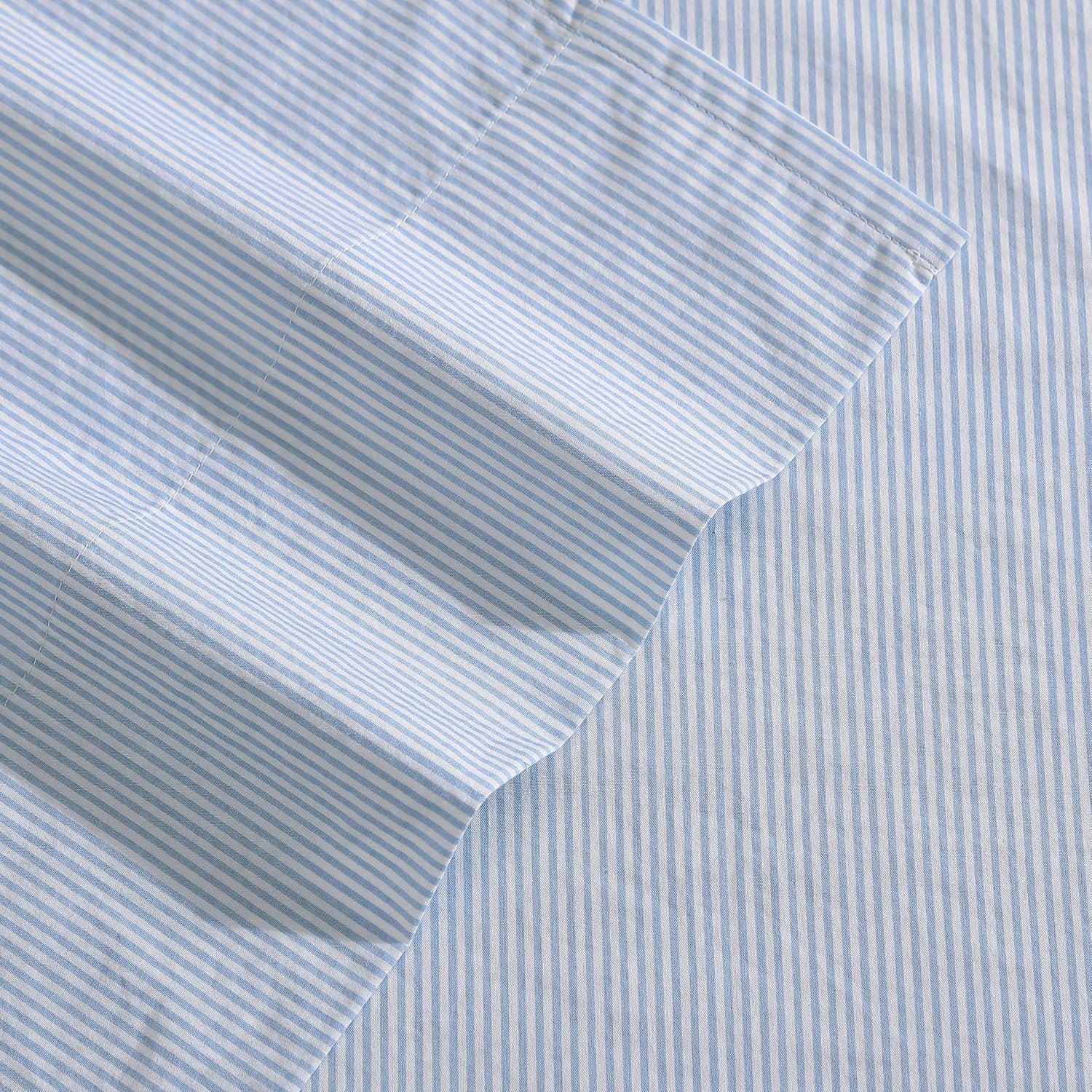 Nautica - Queen Size Sheet Set, Crisp Cotton Percale Bedding with Matching Pillowcases, Fully Elastic Fitted Sheet, Deep Pocket, Nautical Room Decor (Penny Pinstripe Blue) - Image 3