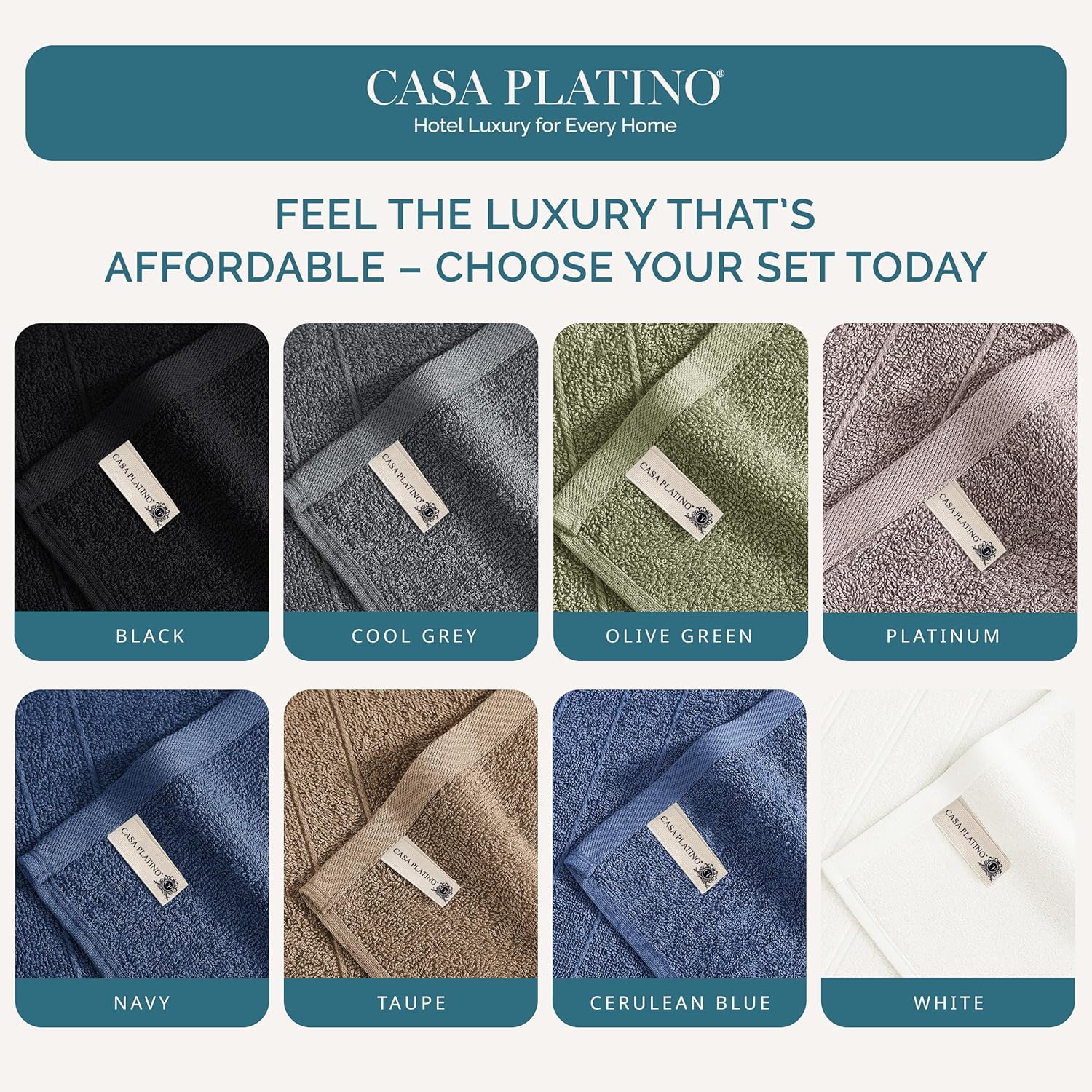 Casa Platino Wash Cloths Pack of 6-100% Cotton Washcloths for Daily use - 13"x13"- Soft, Gentle on Skin, Durable Stitching & Absorbent - Designed for Everyday Showers and Cleansing - Cool Grey - Image 8