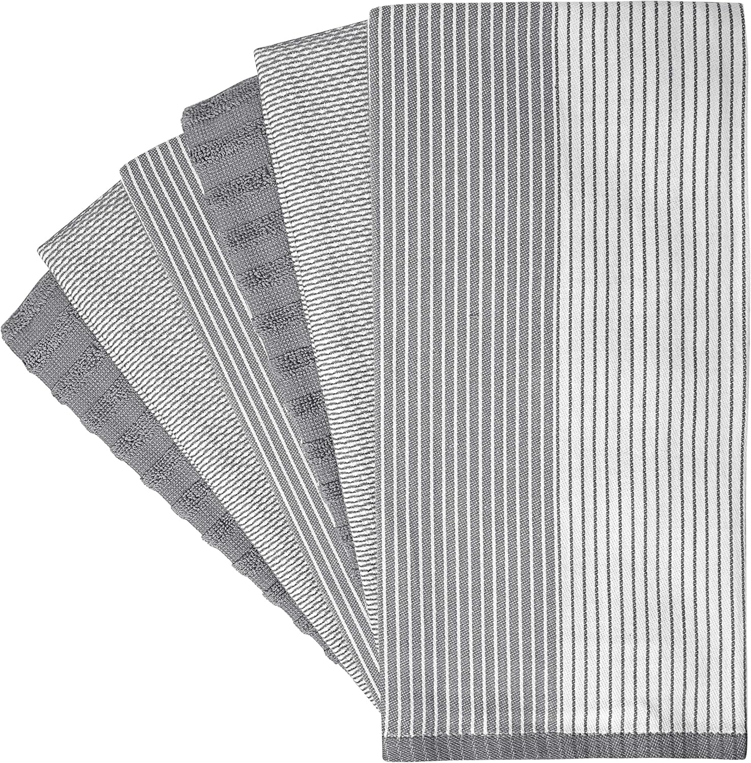 Premium Kitchen Towels (20”x 28”, 6 Pack) | Large Cotton Dish Towels | Flat & Terry Highly Absorbent Kitchen Linen Set with Hanging Loop | Gray - Image 3