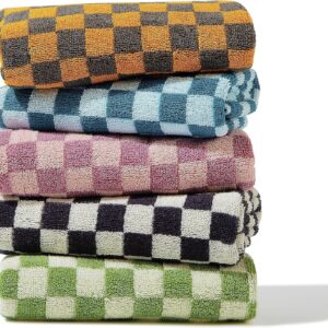 Madi-Cadi Hand Towels 5 Pack – Cotton Face Towels Soft, Absorbent, and Decorative Checkered Design for Bathroom, Kitchen, Gym, and Spa – 13 x 29 Inches for Any Occasion