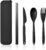 Large Reusable Travel Utensils Set with Case, Plastic Set for Adults Travel Picnic Camping, Portable Flatware Cutlery Set with Chopsticks for Daily Use(Black)