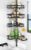 HAMITOR Shower Caddy Tension Pole: 4-Tier Corner Rustproof Bathroom Organizer with Soap Holder & Hooks – No-Drill Adjustable Shower Shelf for Renters – Family Stand Storage Rack – 47-123 Inch Black