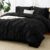 CozyLux Queen Comforter Set Black, 7 Pieces Pintuck Bed in A Bag, All Season Comforter Queen Size, Bed Set Gift for Family, Pinch Pleat Bedding Sets with Comforter, Sheets, Pillowcases & Shams