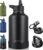 CIVAGO 64 oz Insulated Water Bottle With Straw, Half Gallon Stainless Steel Sports Water Flask Jug with 3 Lids (Straw, Spout and Handle Lid), Large Metal Thermal Cup Mug, Midnight Black