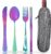 Travel Utensils with Case, Quatish Portable Silverware Set for Work, Stainless Steel Reusable Travel Cutlery Set, Fork and Spoon Set for Camping, Picnic, Gadgets, Lunch Box for Men, Rainbow