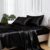 MR&HM Satin Bed Sheets, Queen Size Sheets Set, 4 Pcs Silky Bedding Set with Elastic Corner Straps and 15 Inches Deep Pocket for Mattress (Queen, Black)