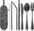 Travel Utensils Set with Case – 8-Piece Reusable Stainless Steel Camping Cutlery Set for Lunchbox, Office, School – Portable Fork Spoon Knife Chopsticks – Dishwasher Safe – Black