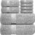 Infinitee Xclusives Luxury 100% Cotton Towel Set – 8 Piece Bathroom Towel Set (2 Bath Towels, 2 Hand Towels, 4 Washcloths) – Soft & Absorbent Towels for Bathroom (Charming Grey)