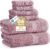 LANE LINEN 100% Cotton Turkish Towels for Bathroom – 6 Piece – Softer & Highly Absorbent – 2 Bath, 2 Wash cloths, 2 Hand Towels – Complete Family Set, Hotel Quality & Gentle on Skin – Wistful Mauve