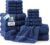 LANE LINEN 100% Mercerized Cotton Bath Towel Set of 18 – Zero Twist Shower Towels, 6 Bath, 6 Hand Towel & 6 Washcloths, Quick-Dry, Luxuriously Soft & Durable, Perfect for Everyday use – Navy